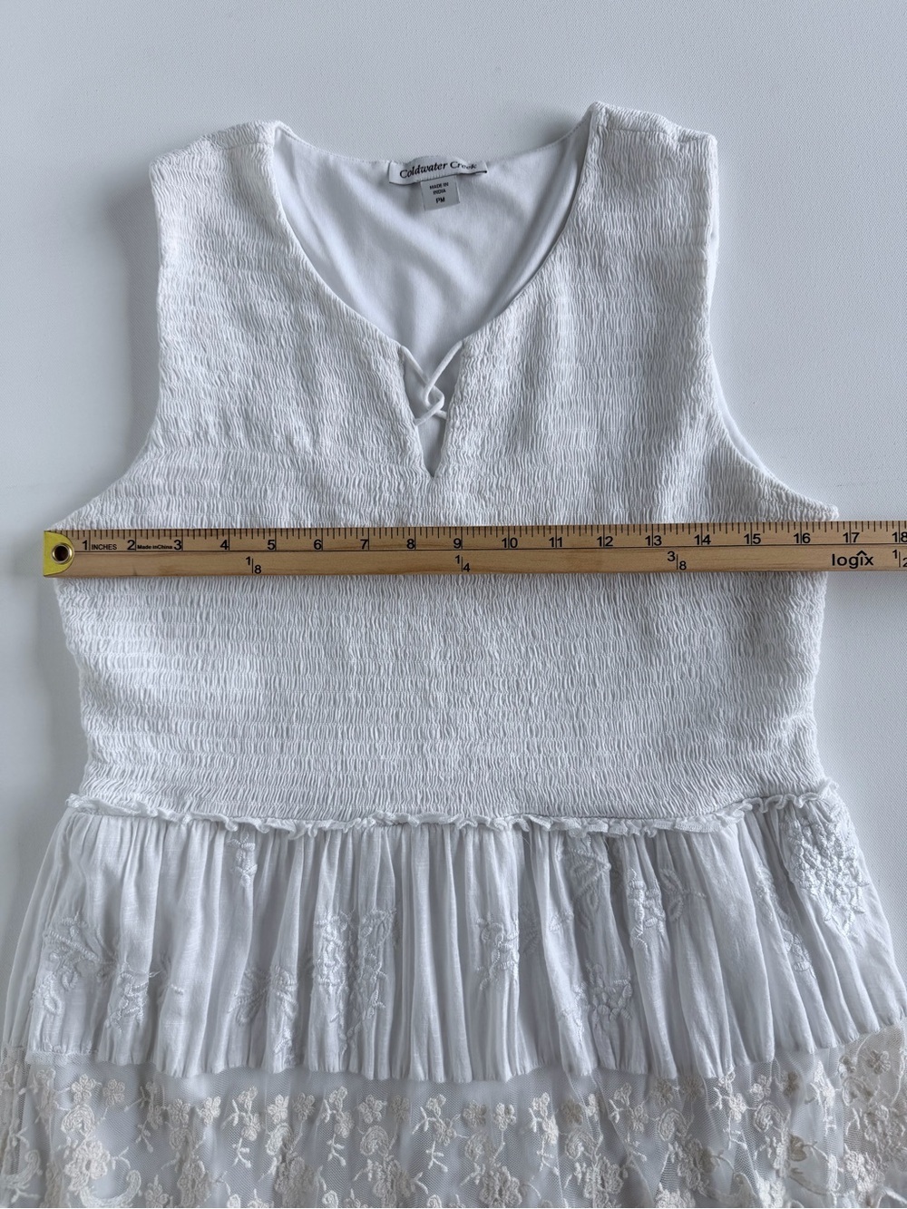 Coldwater Creek White Cotton Linen Lace Tiered Maxi Dress Petite Medium PM - Picture 10 of 16